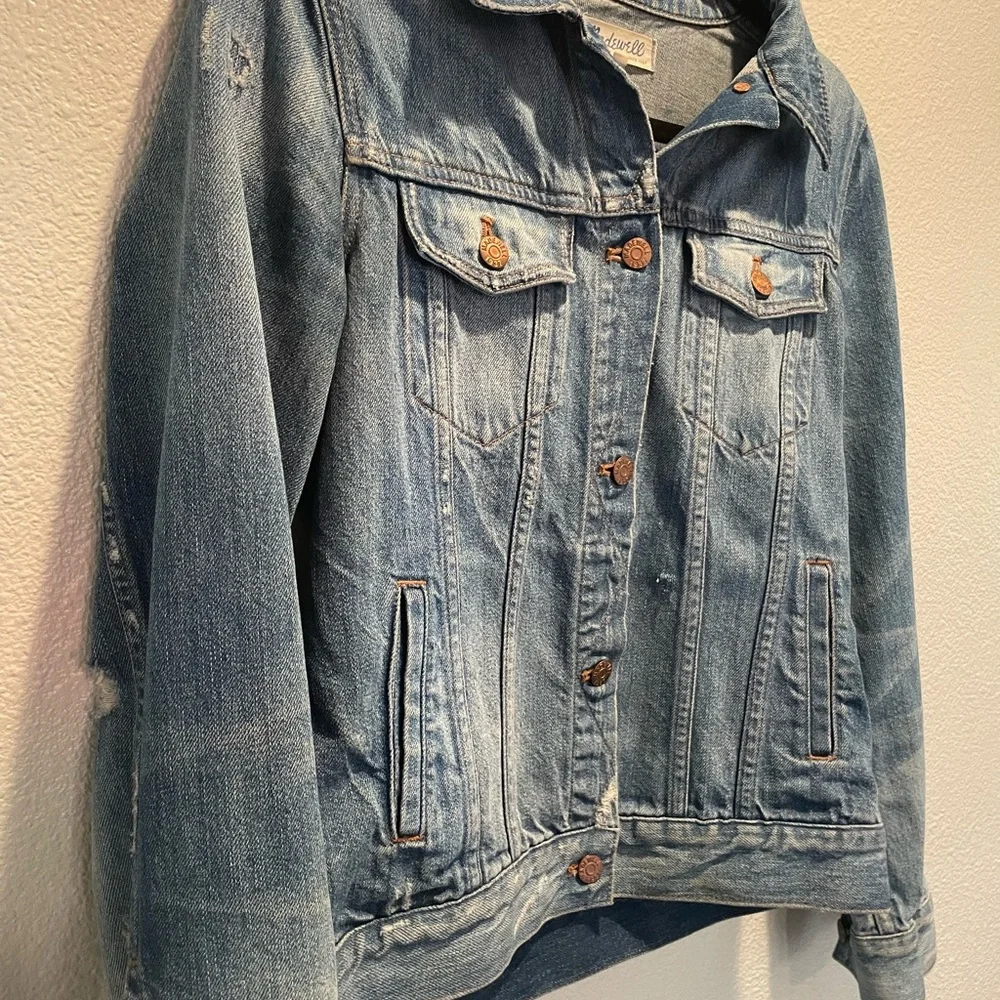 Madewell Blue Denim Jacket Distressed Size Medium - Picture 9 of 11